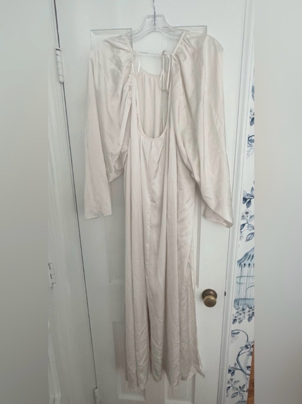 H&M Light Cream Maxi Dress with Tie Neck